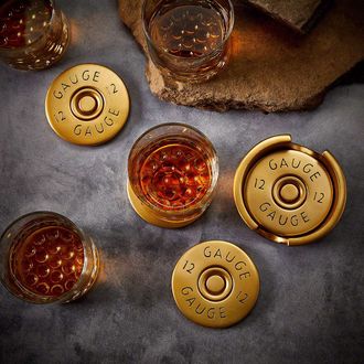 Engraved Whiskey Glasses with Shotgun Shell Coaster Set
