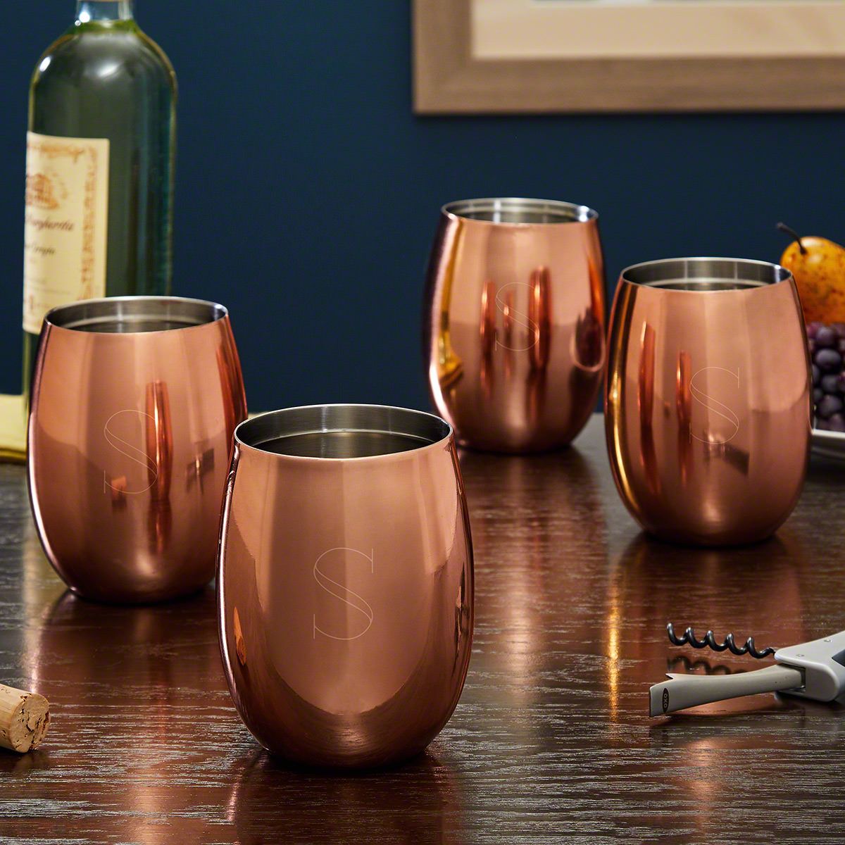 Copper Stemless Wine Glasses (Set of 2), Personalized Unbreakable Glasses,  Monogrammed Moscow Mule Stemless Wines, Engraved Copper Glasses, Hand  Etched Pair of Wine Glasses