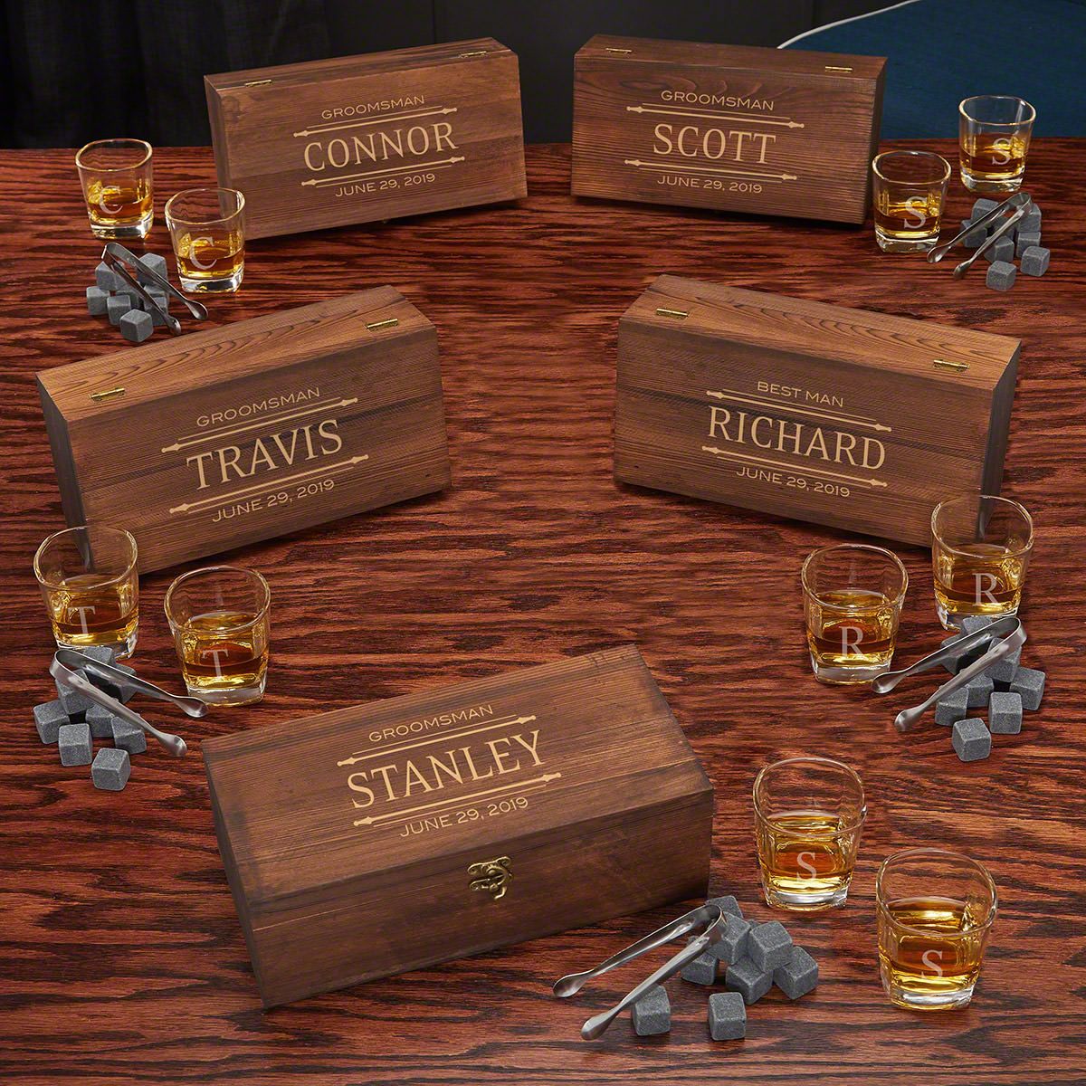 Stanford Shot Glass & Whiskey Stones Custom Groomsmen Gift Boxes  Set of 5