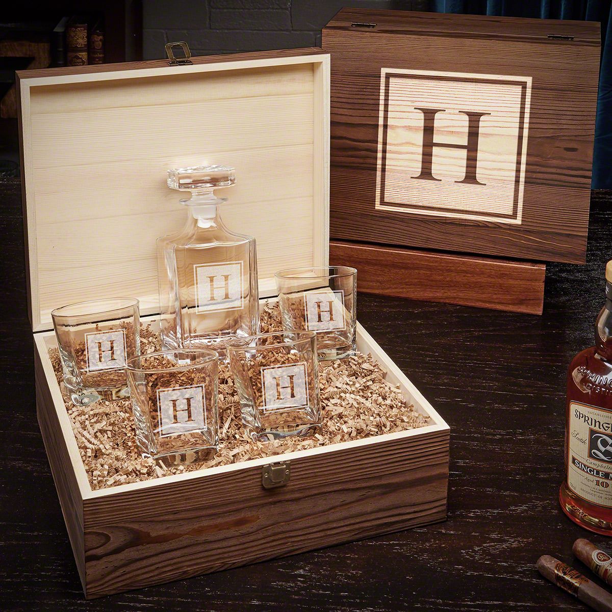 Block Monogram Personalized Whiskey Carson Decanter Set with Square ...