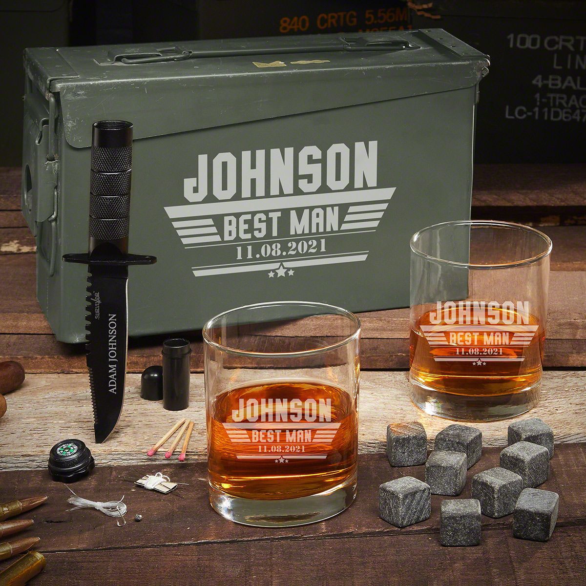 Maverick Personalized Ammo Can & Whiskey Groomsmen Gift Set - 5pc