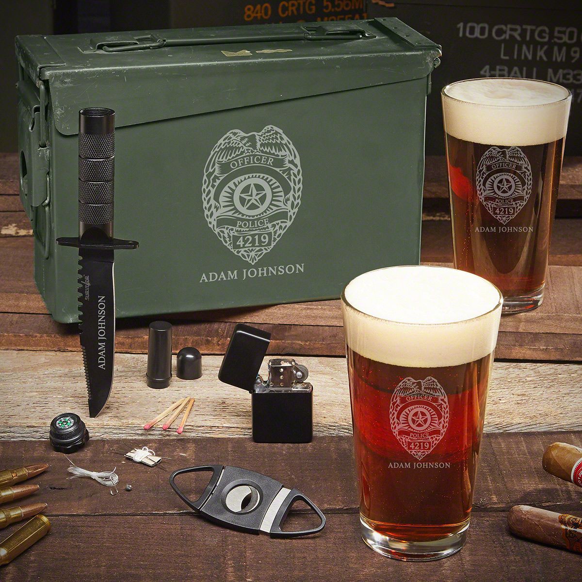 Protect and Serve 6pc Custom Police Badge Ammo Can & Beer Gift Set