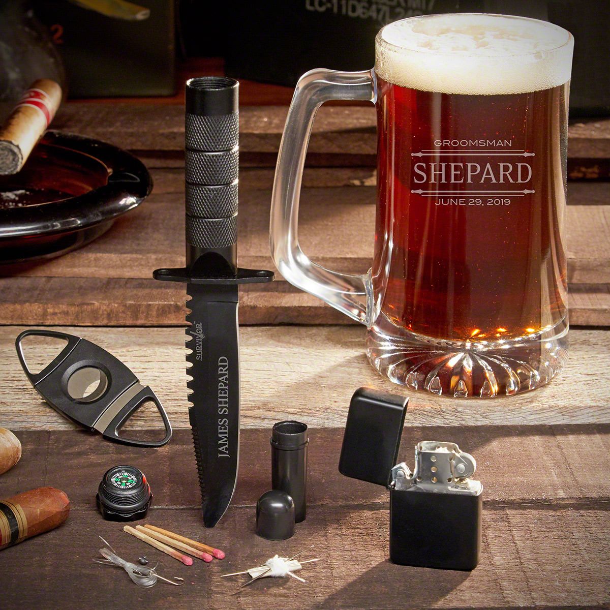 Custom Tactical Knife & Beer Mug Set Beer Lover Gift - Home Wet Bar