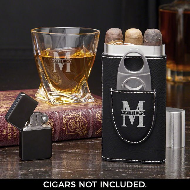 Oakmont Custom Cigar Case & Twist Whiskey Glass Gift Set