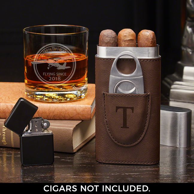 Aviator Custom Buckman Whiskey Glass & Cigar Holder – Gift for Pilot