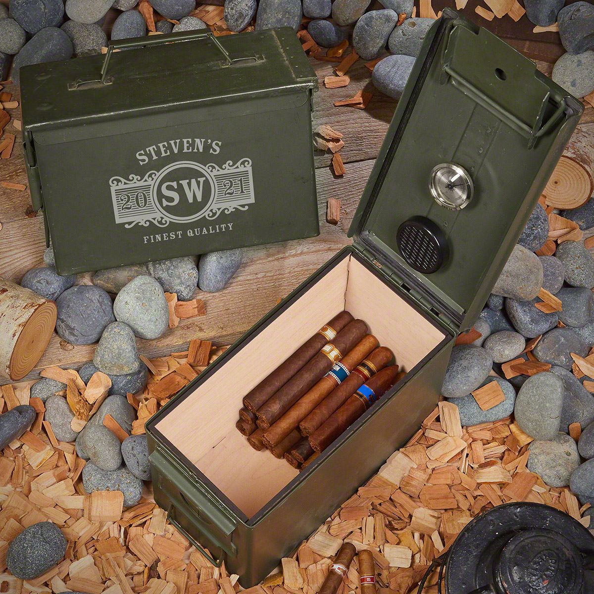 MARQUEE Custom 50 Cal Ammo Can Cigar Humidor, Green