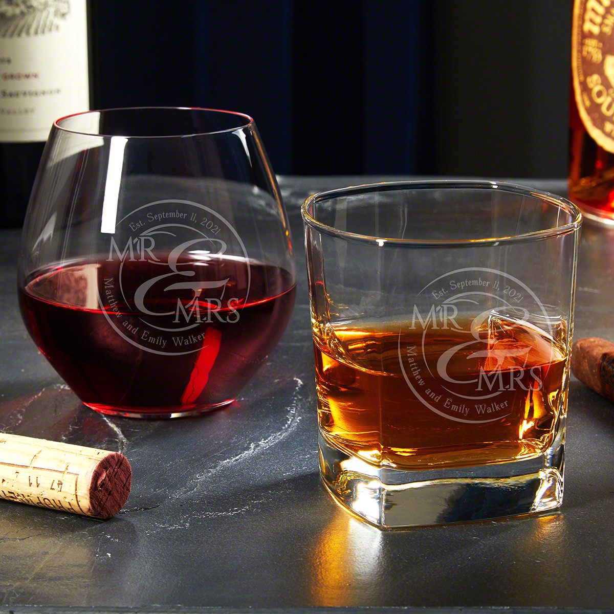 Boyfriend and Girlfriend Wine and Whiskey Glass Gift set of 2