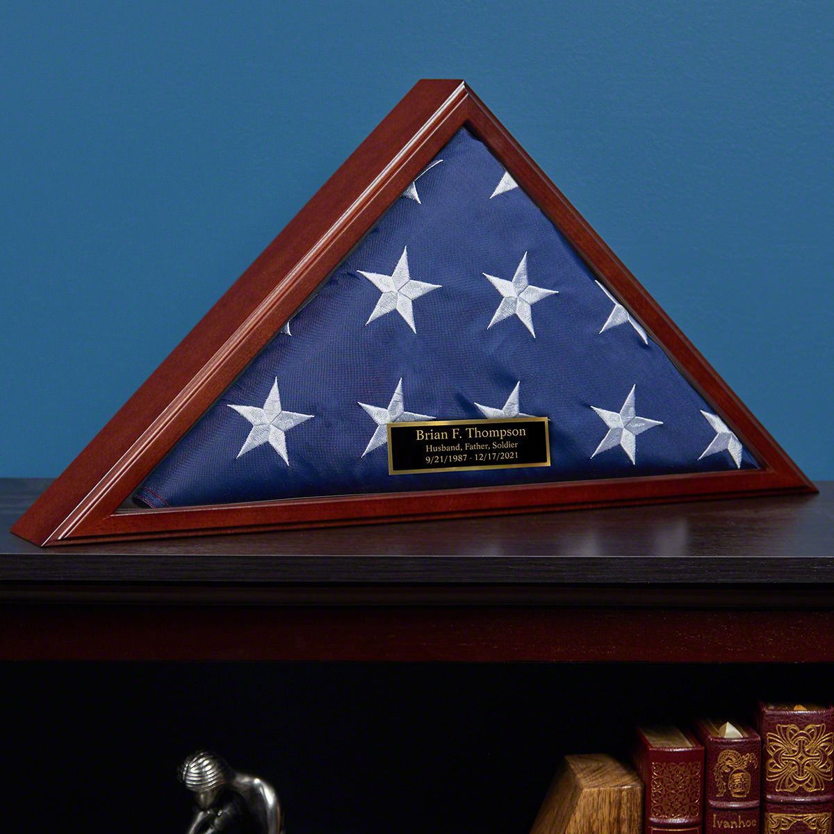 Personalized Memorial Military Flag Case - Solid Cherry Hardwood Made in USA