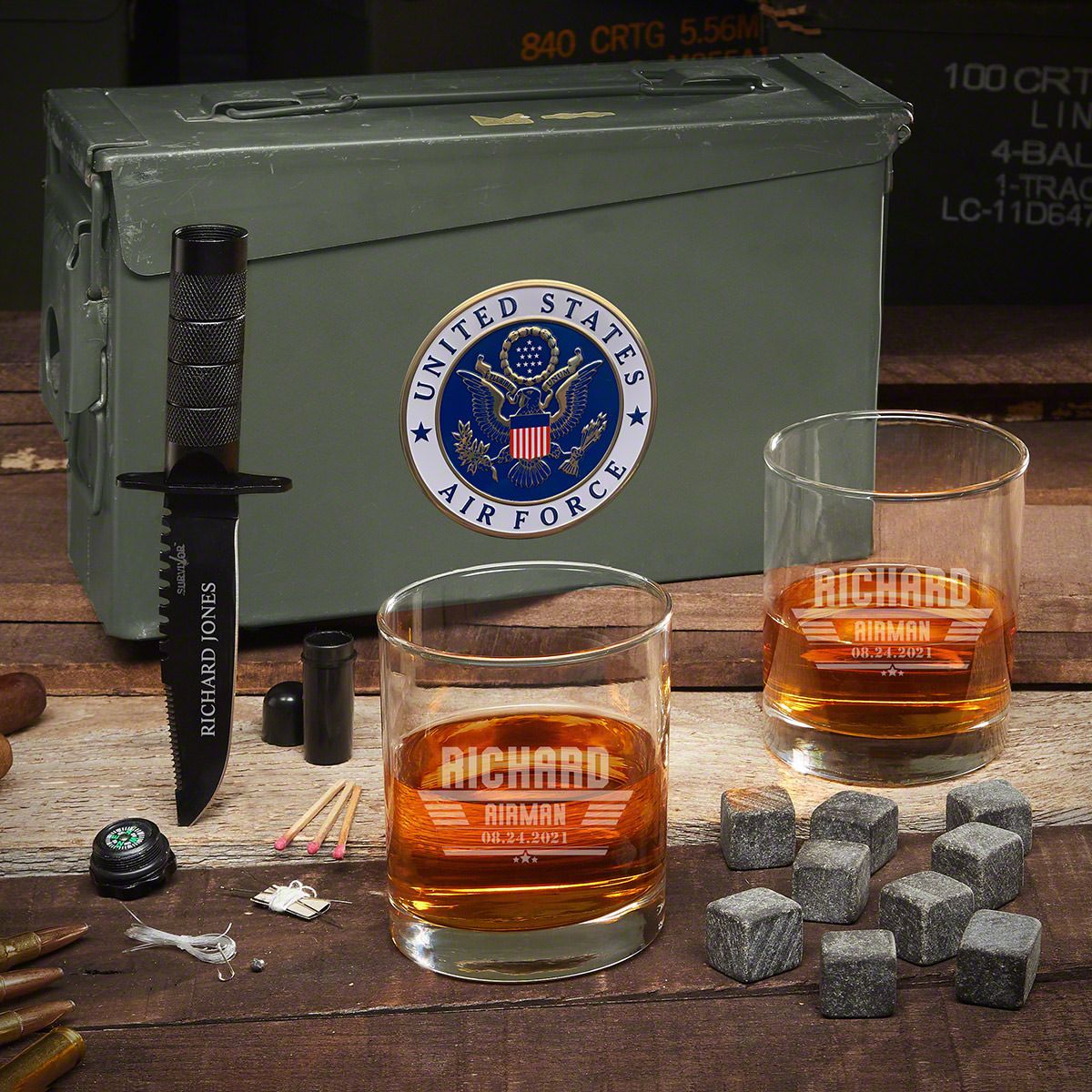 US Air Force Custom Ammo Can 5pc Whiskey Gift Set