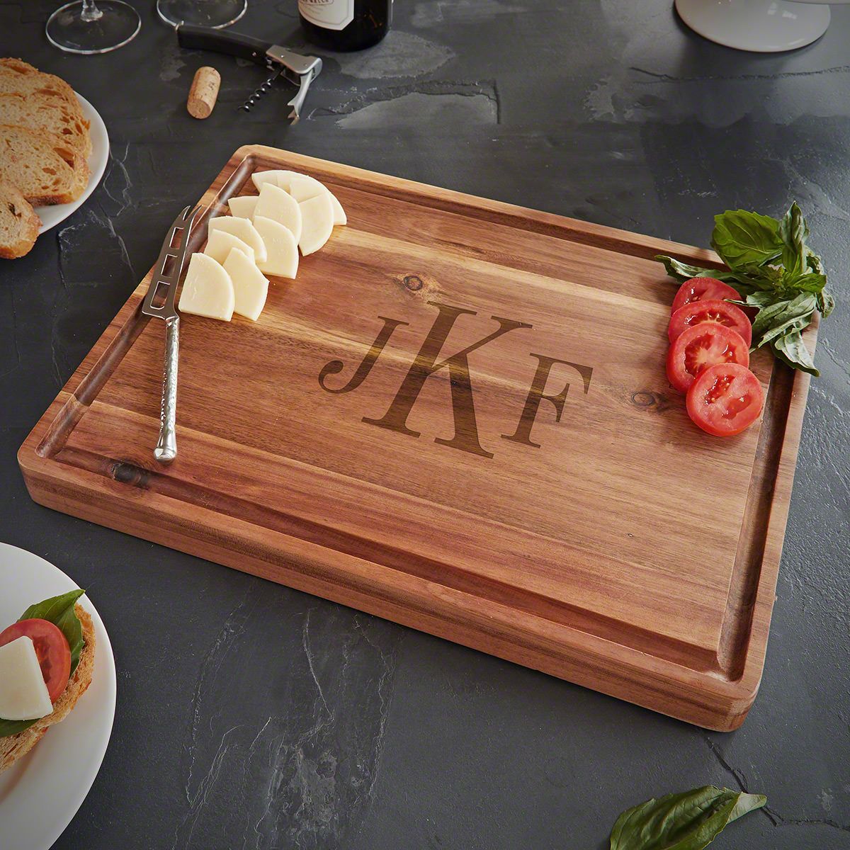 Acacia Engraved Hardwood Cutting Board - Classic Monogram (1.5in Thick)