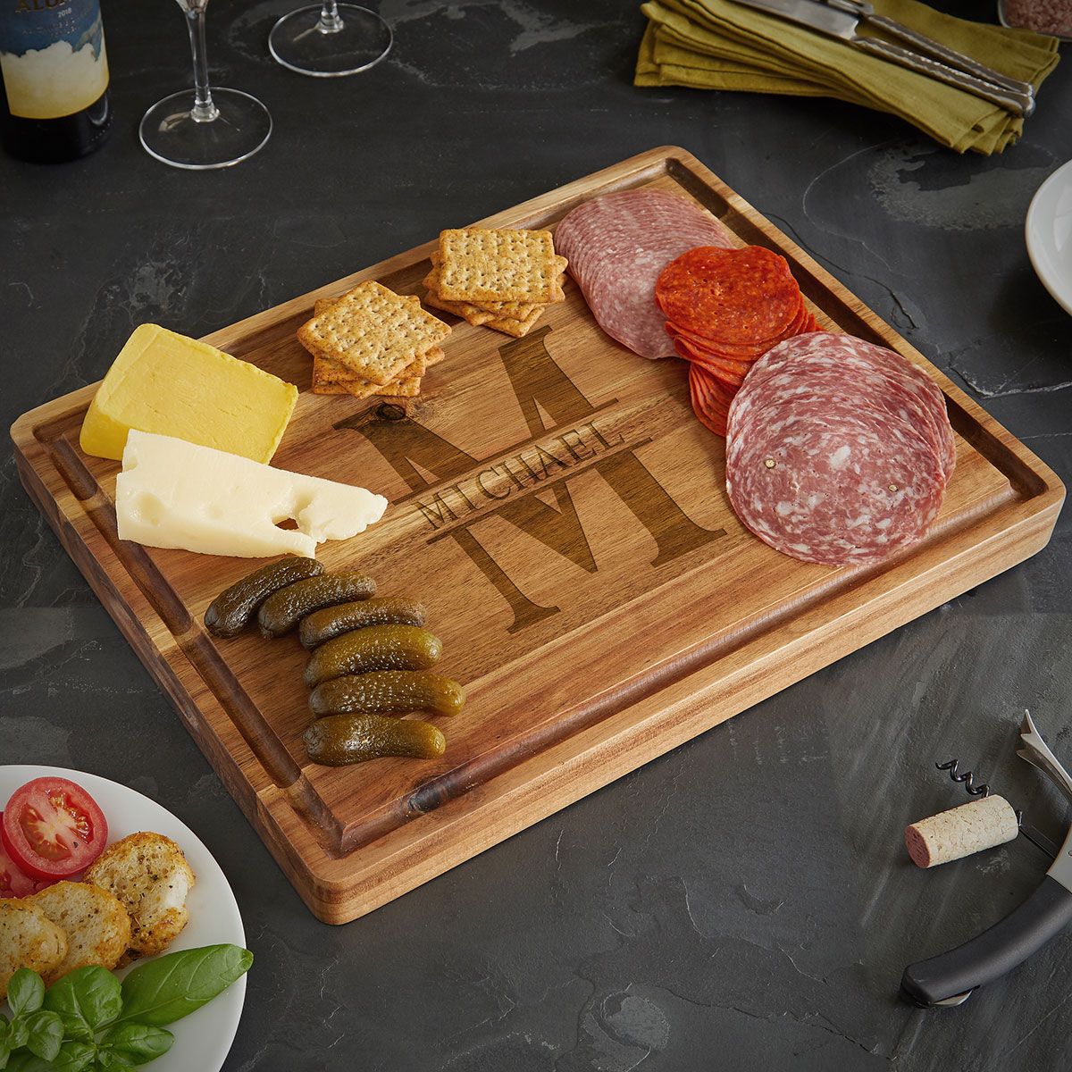 Oakmont Personalized Acacia Charcuterie Board w Juice Groove (1.5in Thick)