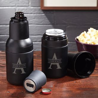 Apex Personalized Beer Bottle Coozie Holder - Insulated Steel Beer Holder for Bottles and Cans - Home Wet Bar