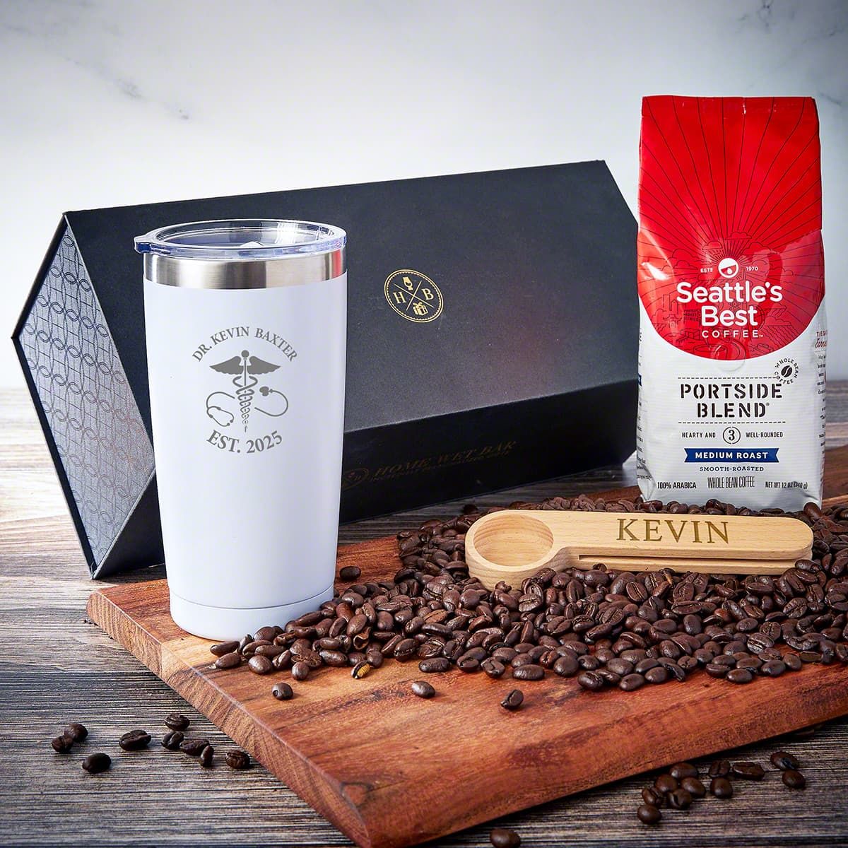 Personalized Coffee Tumbler - 4pc Caduceus Luxury Box Set
