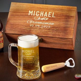 Groomsman Gift Boxed Engraved Beer Mug & Bottle Opener