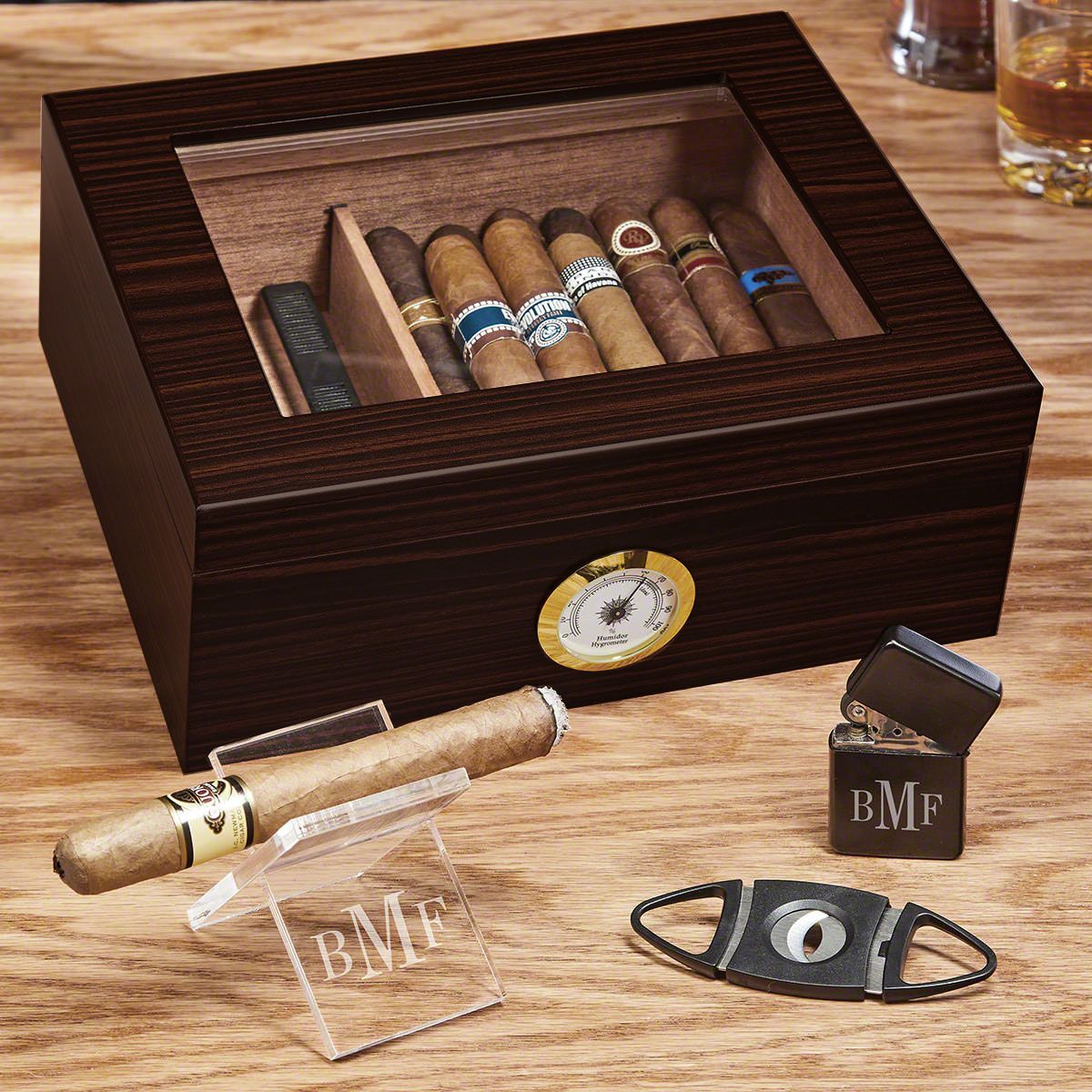 Personalized Cigar Humidor - Engraved LV Louis Vuitton Logo Design