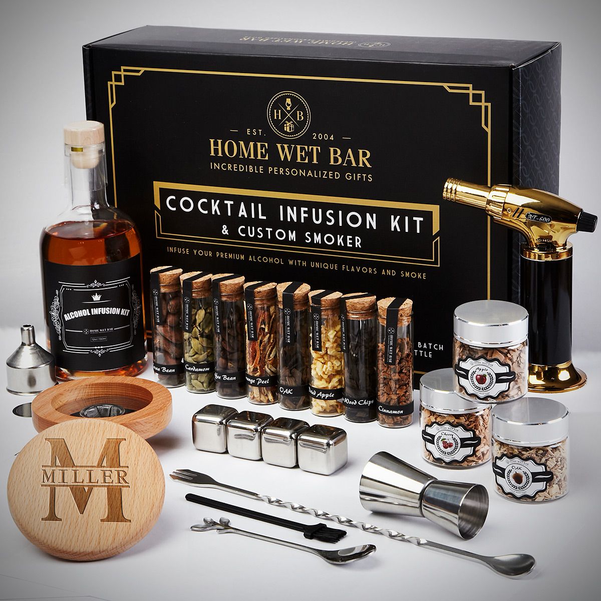 Home Wet Bar Classic Monogram Luxury 11Pc Custom Cocktail Smoker Kit