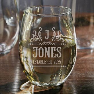 Personalized Stemless Red Wine Glass - Design: CUSTOM - Everything Etched