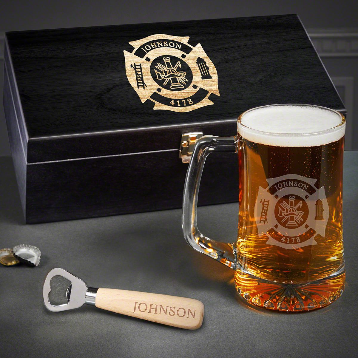 Fire & Rescue Engraved Beer Mug and Firefighter Gifts - Ebony Box