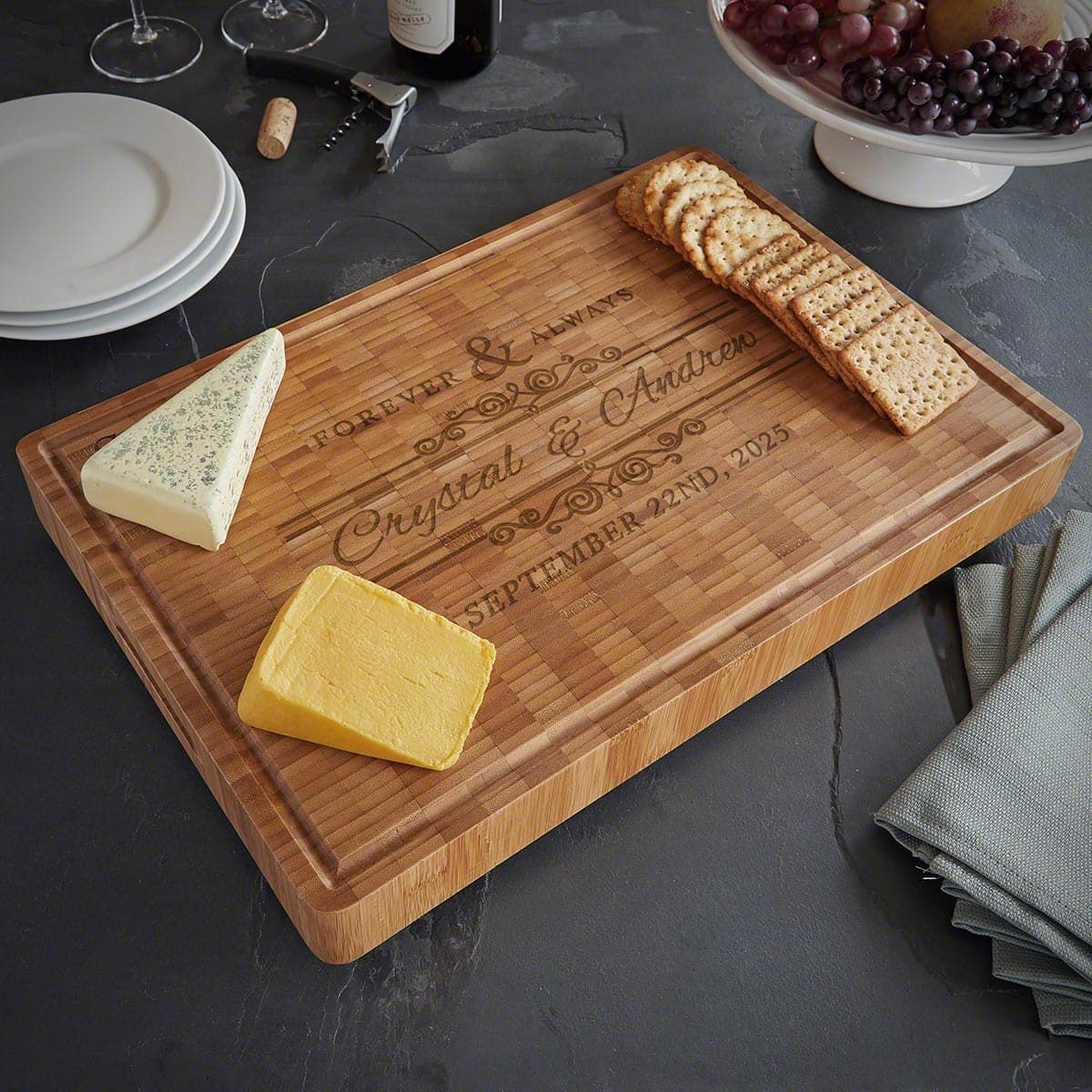 Engraved Bamboo End Grain Charcuterie Board - Forever and Always