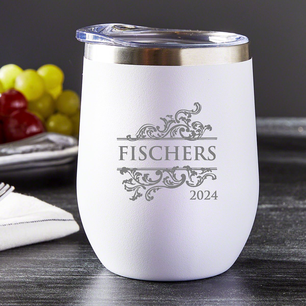 Livingston White Personalized Wine Tumbler with Lid