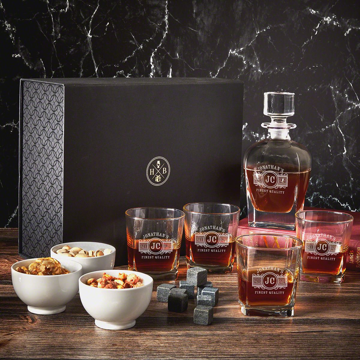 Marquee 11pc Personalized Whiskey & Treats Gift Set - Luxury Box