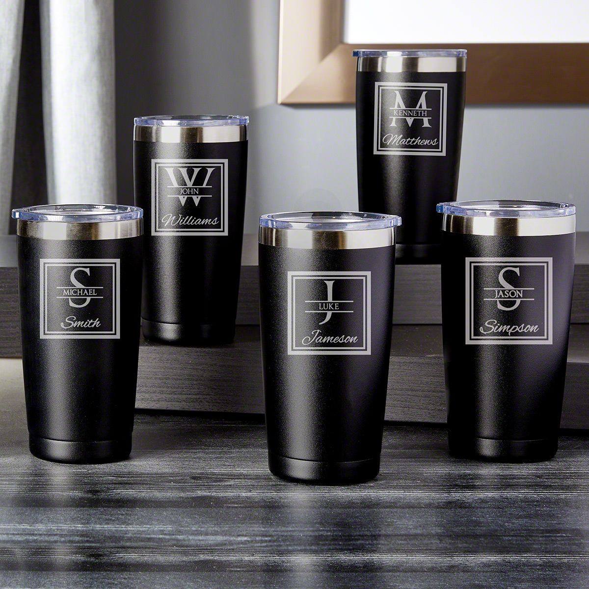 Oakhill Personalized Insulated Wine Tumblers with Lid - Black