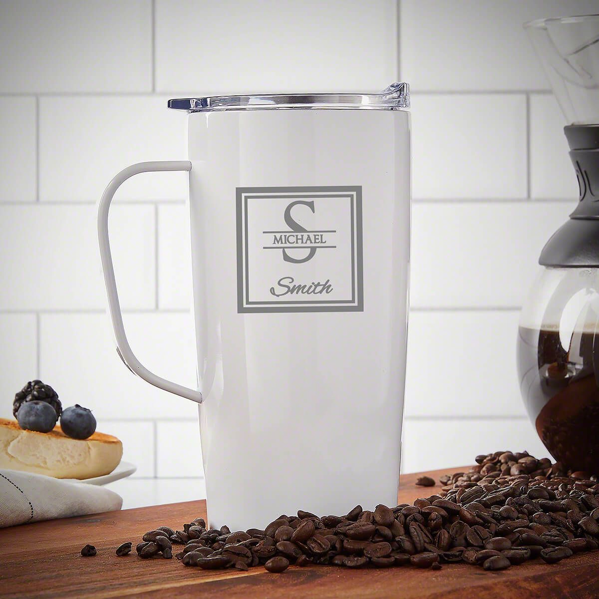 "Custom White Stainless Steel Coffee Tumbler, 20 oz - Oakhill Design"