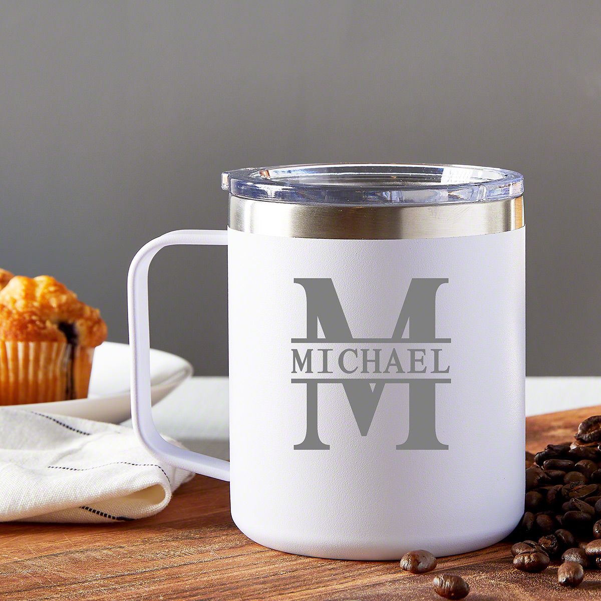 Personalized Insulated Coffee Mug with Lid - 12 oz -Customize with Name or  Text - Custom Travel Cup