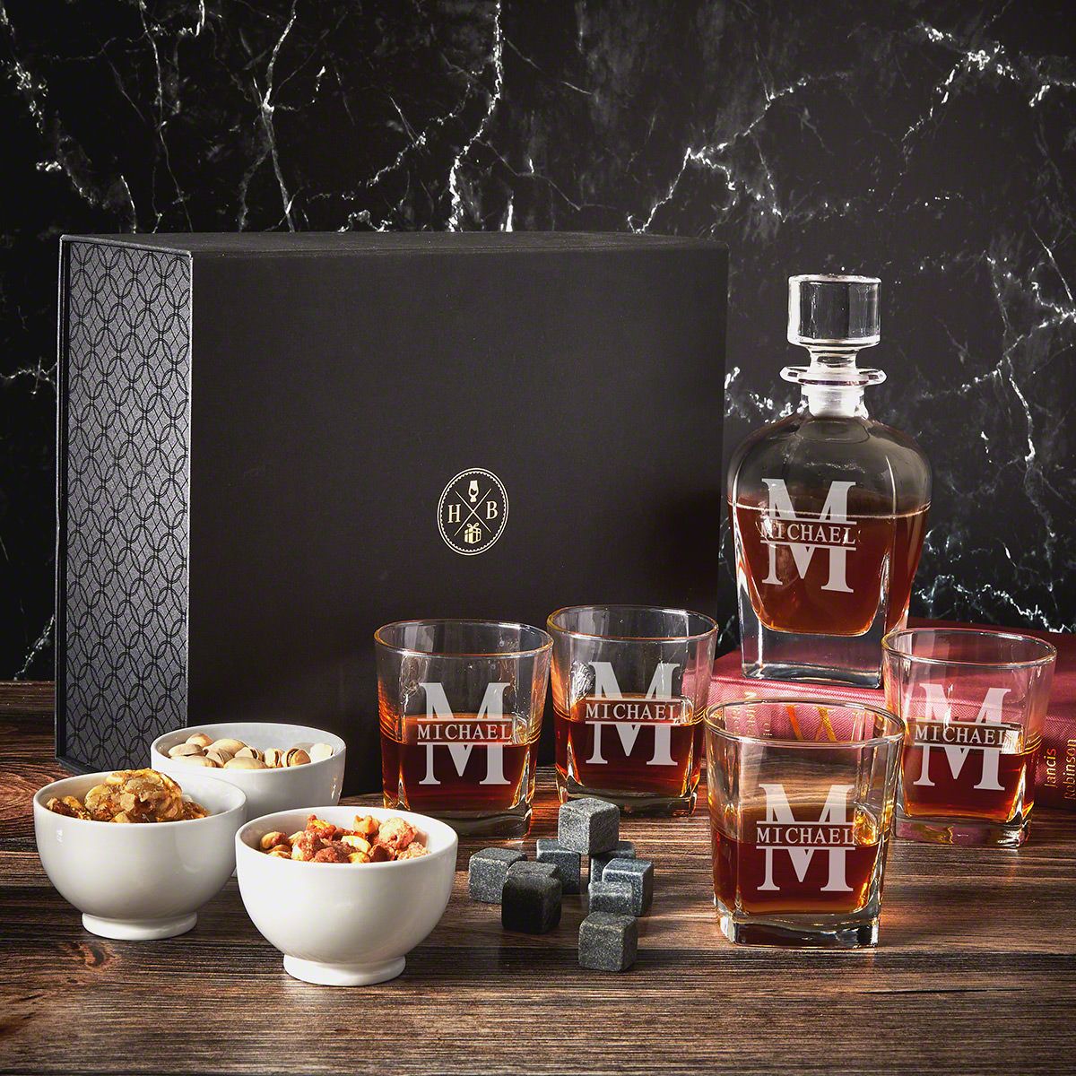 Oakmont 11pc Bourbon & Treats Engraved Gift Set - Luxury Box