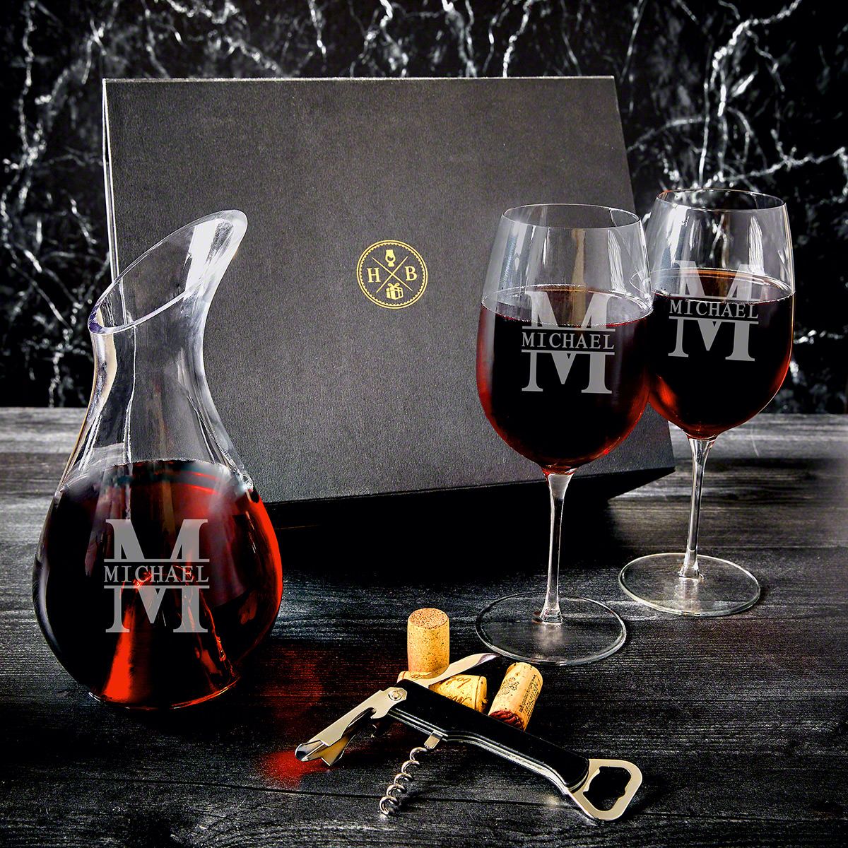 Double-Wall Wine Saver Decanter and Glasses Set - Personalized Morgan Design by Wine Enthusiast