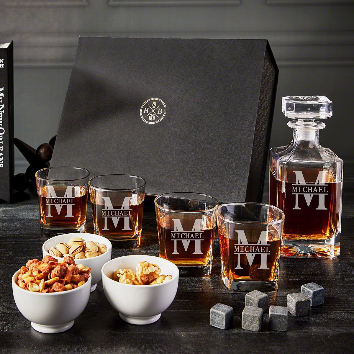 Oakmont Personalized Whiskey Decanter & Food Gift Set - 11 pc Luxury Box