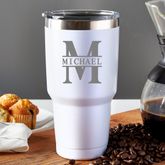 Personalized Stainless Steel Coffee Tumbler — White Confetti Box