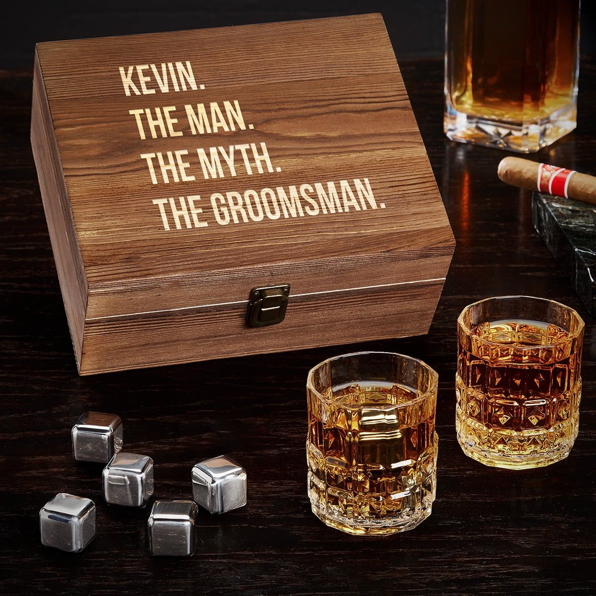 Man Myth Legend Personalized Whiskey Glass Box Set, Clear