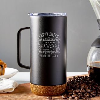 Ultra Rare 10hr Custom Copper Insulated Travel Mug with Handle and Cork  Bottom