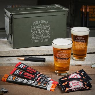 Ultra Rare 9pc Beer & Jerky Custom 50 Cal Ammo Can Gift Basket - Home Wet Bar