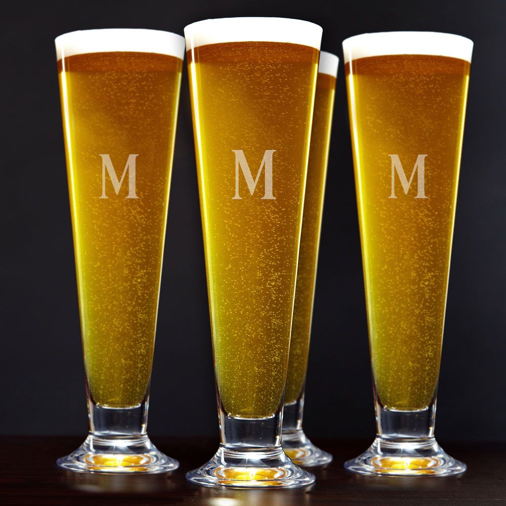 Tall Personalized Grand Footed Pilsner Glass, Set of 4