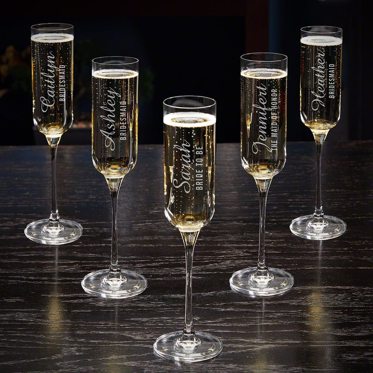 Etched Champagne Flutes Bridal Party - Design: WG4 - Everything Etched
